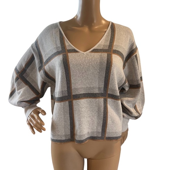 Ann Taylor Sweaters - Ann Taylor Factory Gray Windowpane Pullover Sweater